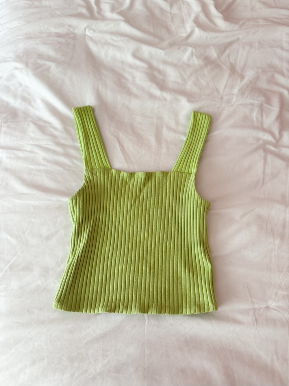 American Eagle Soft & Sexy Lime Green Ribbed Square Neck Top Size XS